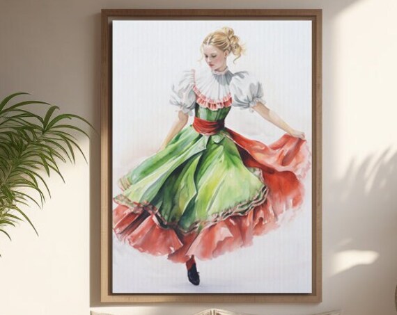 German Folk Dancer Watercolor Traditional Dirndl Dance Poster