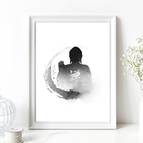 Buddha Silhouette Ink Wash Enso Circle Zen Meditation Poster