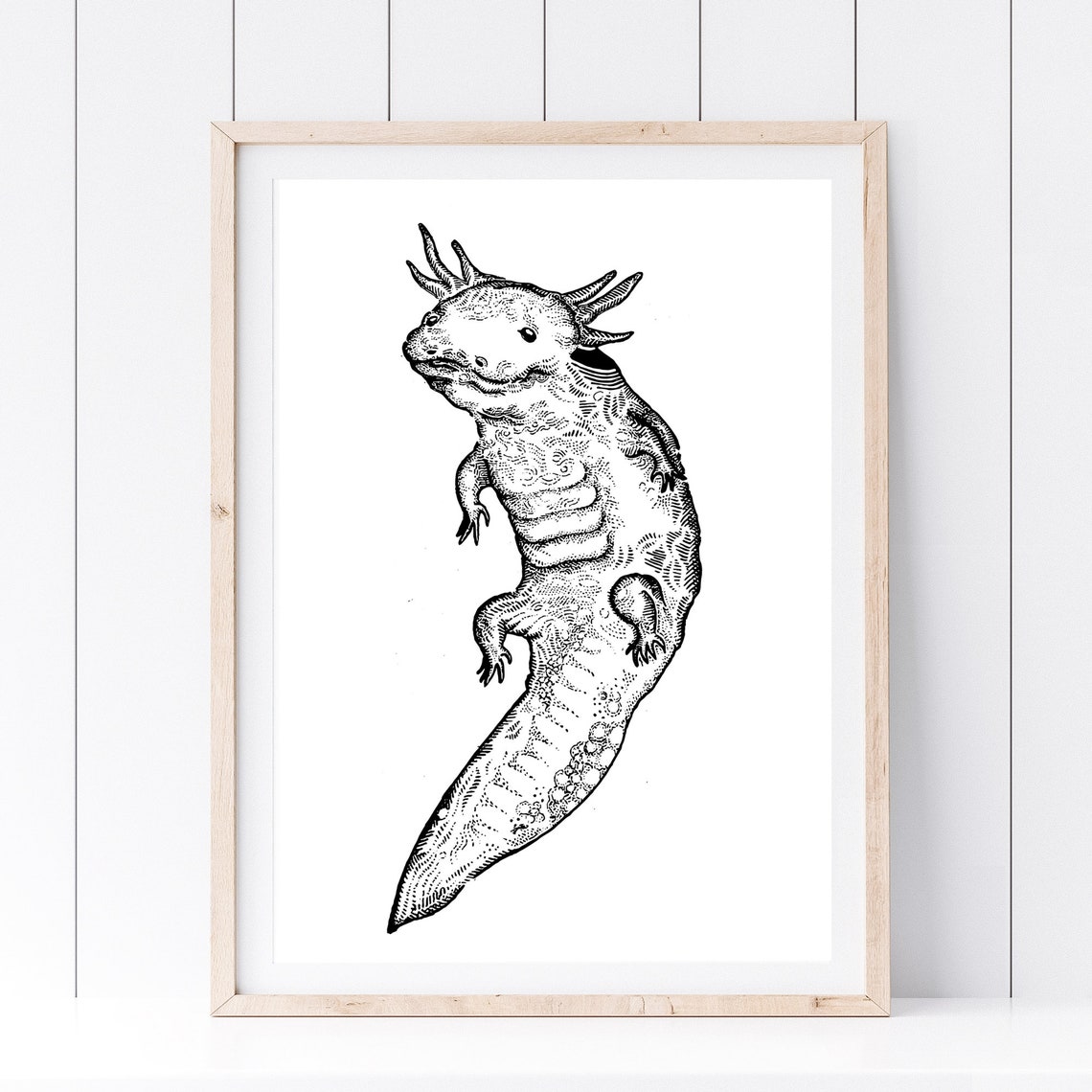 Axolotl Black Ink Drawing Detailed Amphibian Minimalist Art Print - Image 2