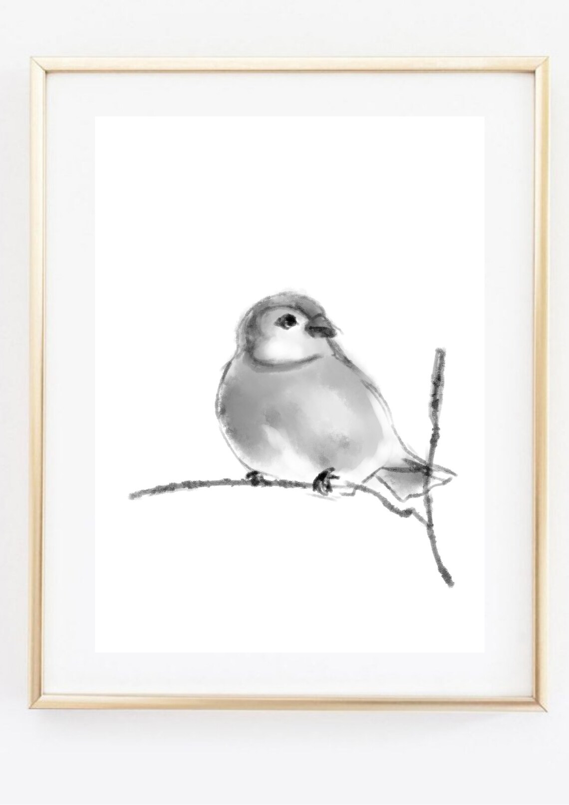 Ink Watercolor Songbird On Branch Minimalist Monochrome Bird Poster - Image 2