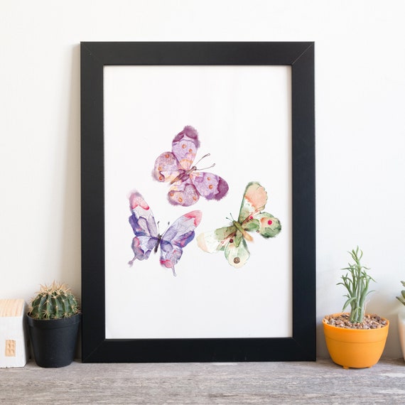Din A4 Art Print Without Frame Colorful Butterflies Butterflies Butterfly Watercolor Pastel Colors Print Poster Image