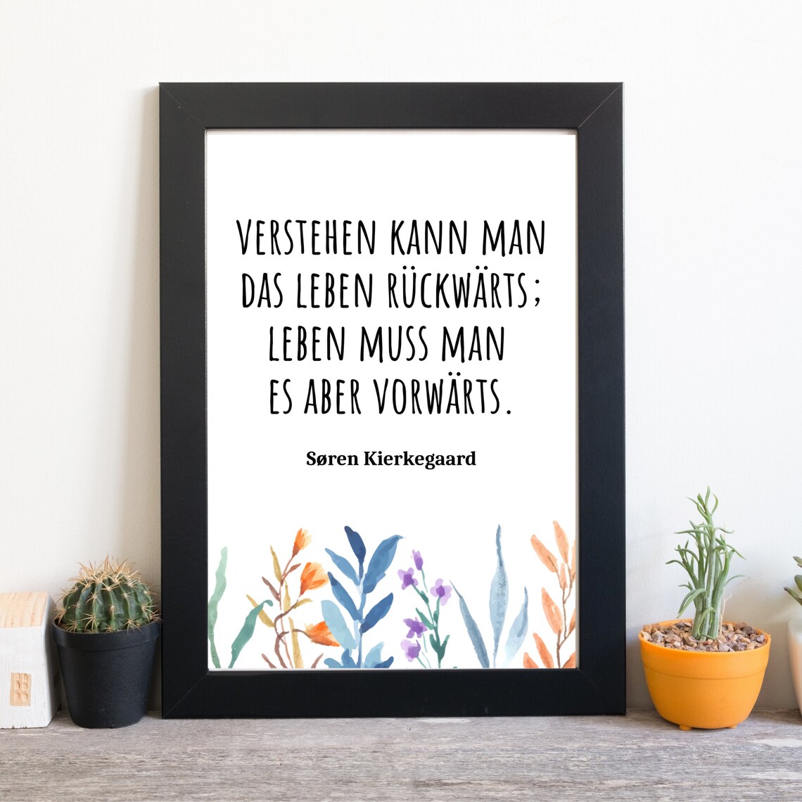 Soren Kierkegaard Life Quote German Typography Floral Watercolor Art Poster - Image 3