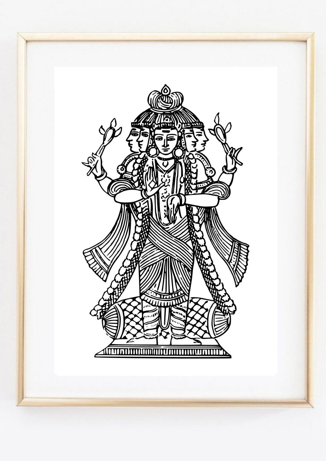 Five Faced Hindu God Shiva Traditional Black Line Drawing Art Print - Image 2
