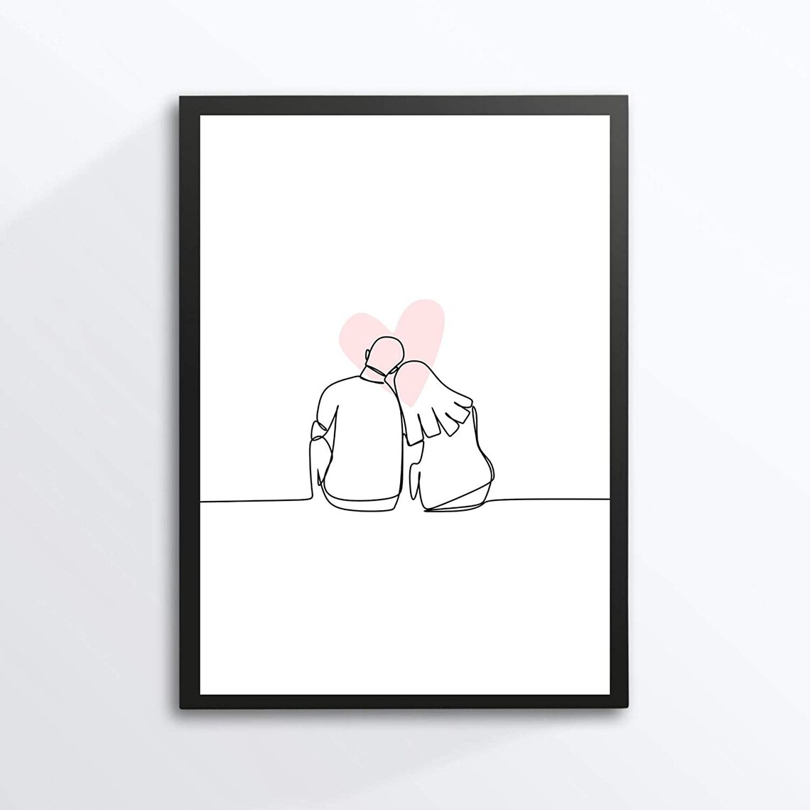 Couple Line Art Pink Heart Minimalist Love Drawing Wall Poster - Image 2
