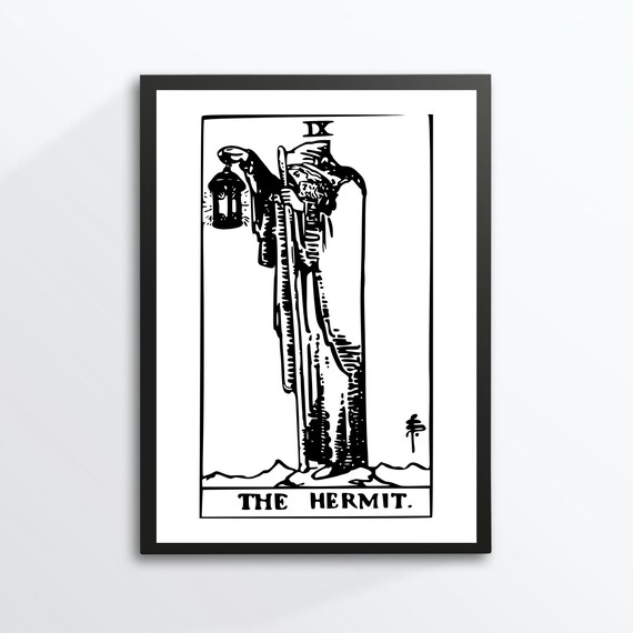 The Hermit Tarot Card IX Rider Waite Mystic Esoteric Black Art Poster