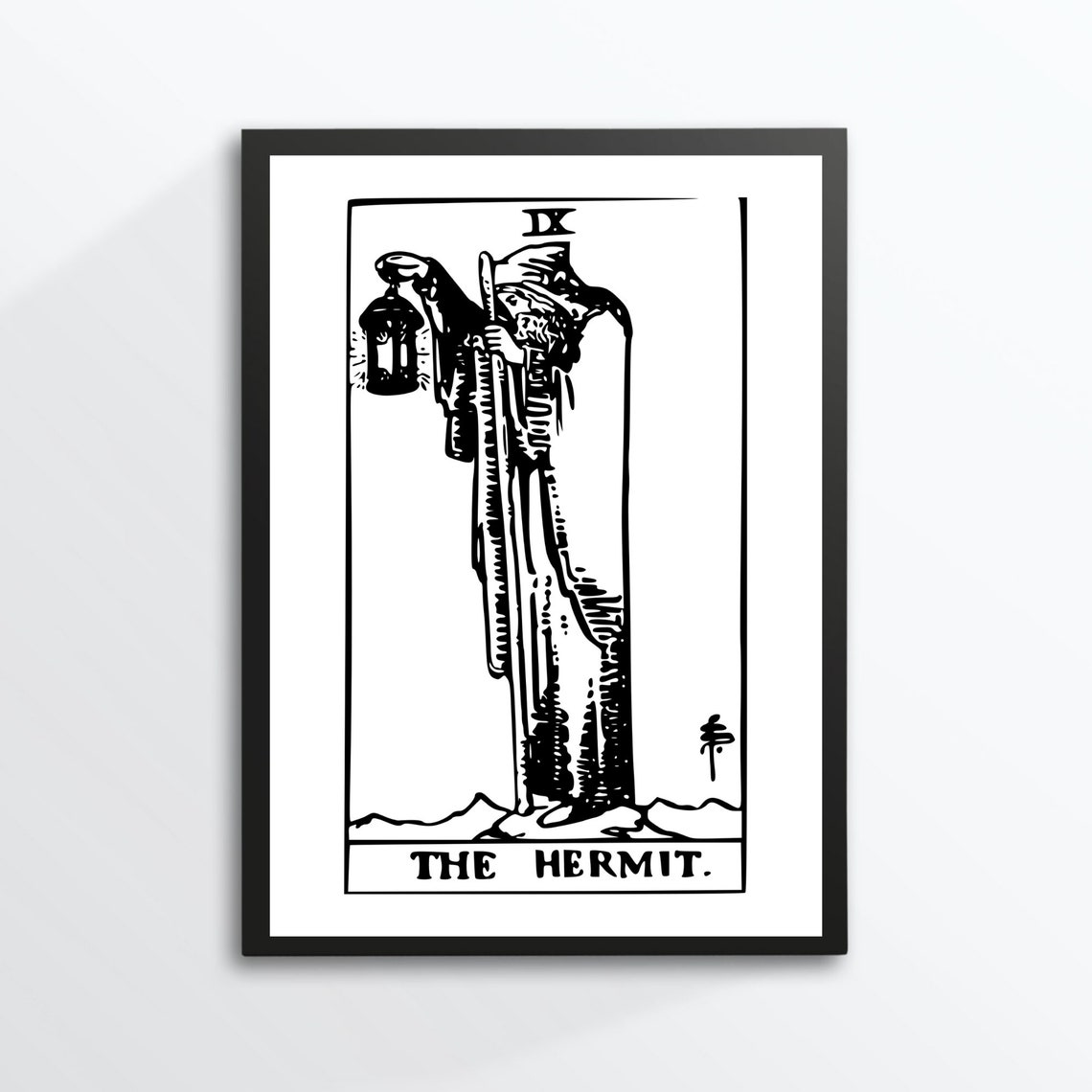 The Hermit Tarot Card IX Rider Waite Mystic Esoteric Black Art Poster