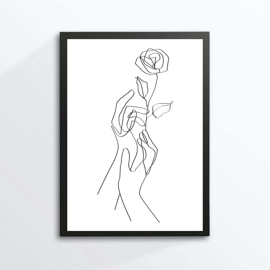 Hand Holding Rose One Line Drawing Minimalist Romantic Black Art Print - Image 3