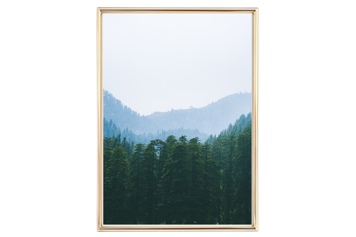 Misty Blue Pine Forest Mountain Valley Nature Photography Poster - Image 2