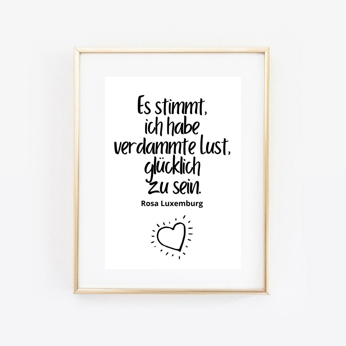 Rosa Luxemburg Happiness Quote Black White Typography Heart Wall Art - Image 3