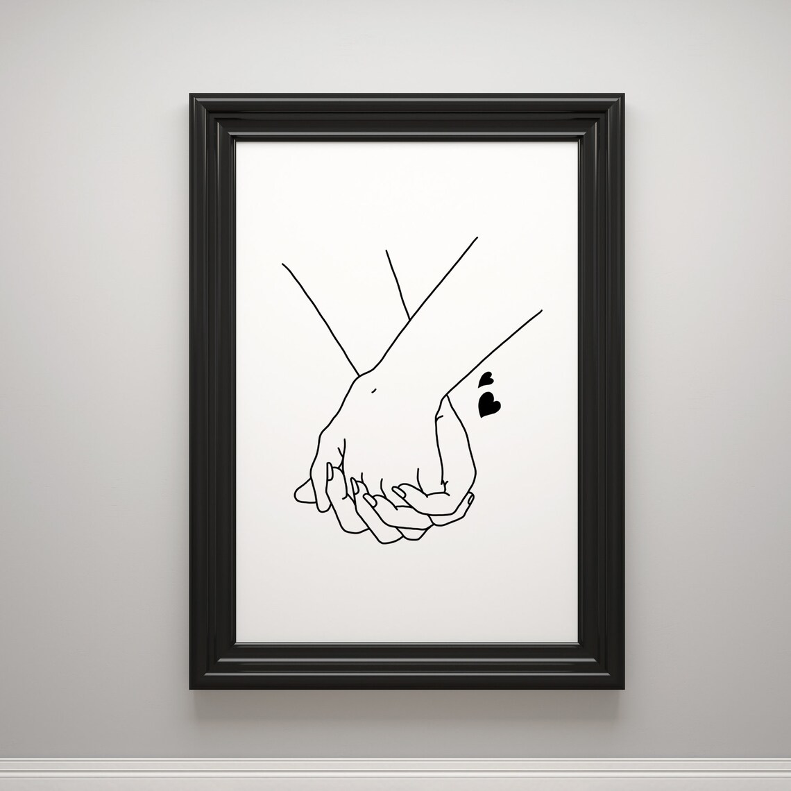 Holding Hands Couple Line Art Minimalist Love Hearts Wall Art - Image 2