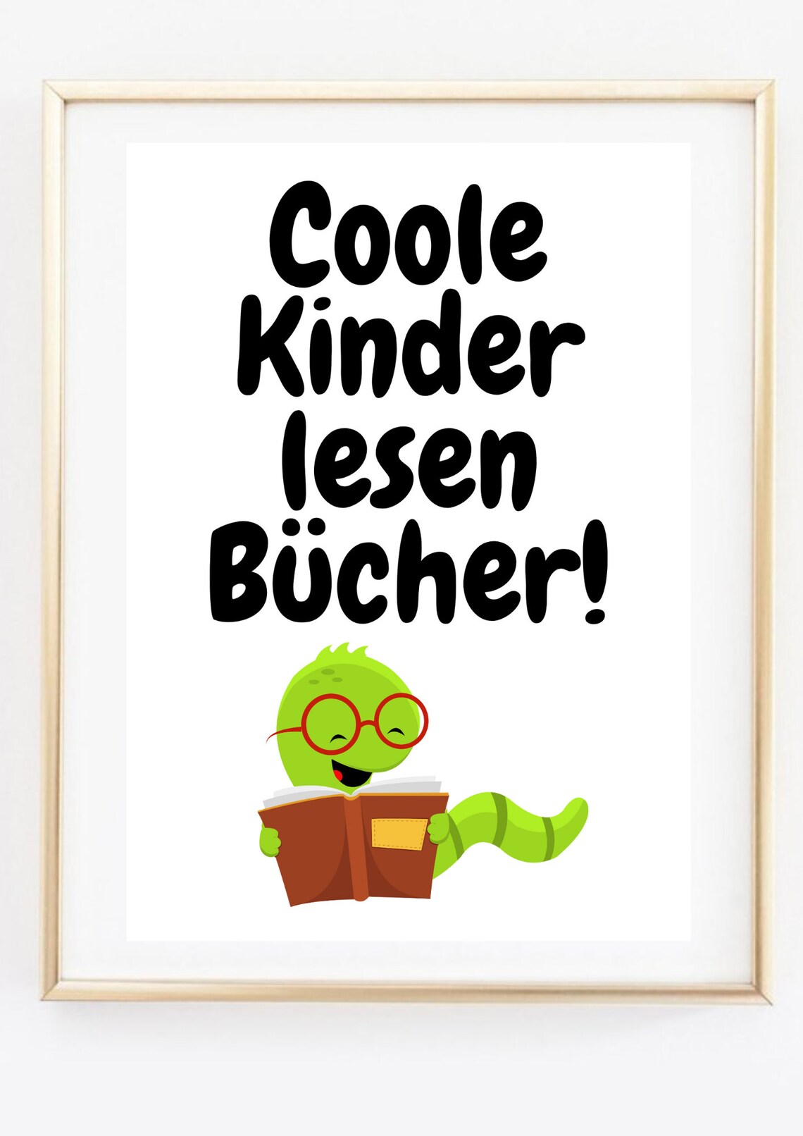 Kids Reading Bookworm German Quote Cute Nursery School Poster - Image 3