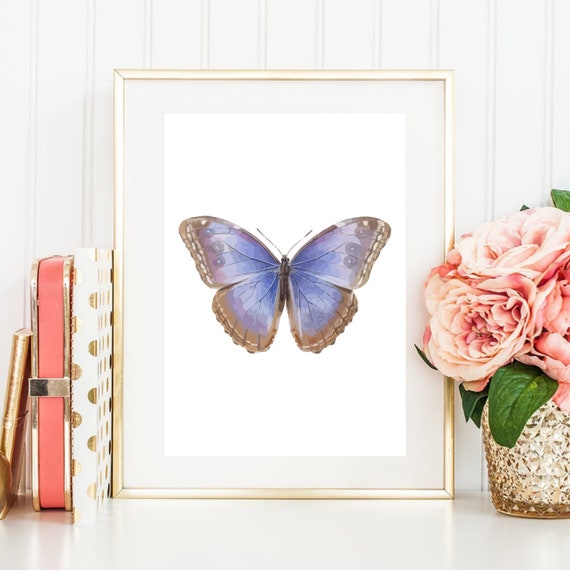Din A4 Picture Art Print Unframed Butterfly Butterfly Watercolor Blue Purple Watercolor Country House Poster Gift