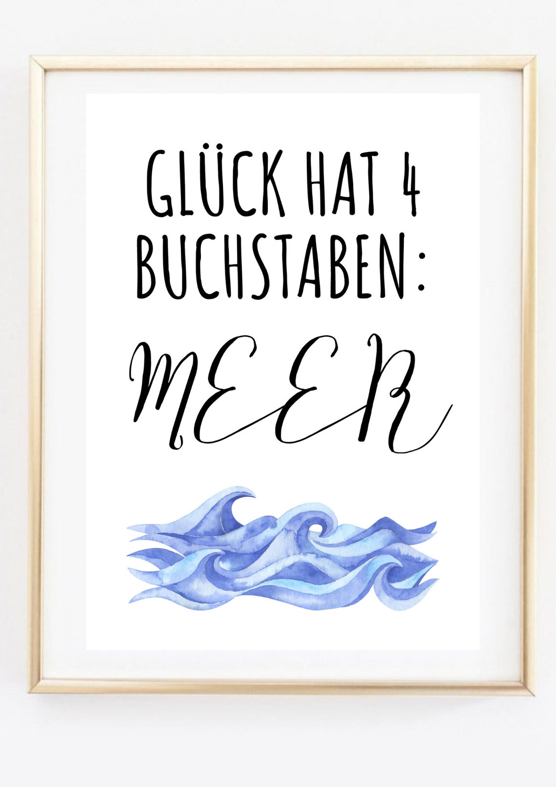 Happiness Is The Sea Watercolor Waves Coastal Beach Saying Wall Poster - Image 3