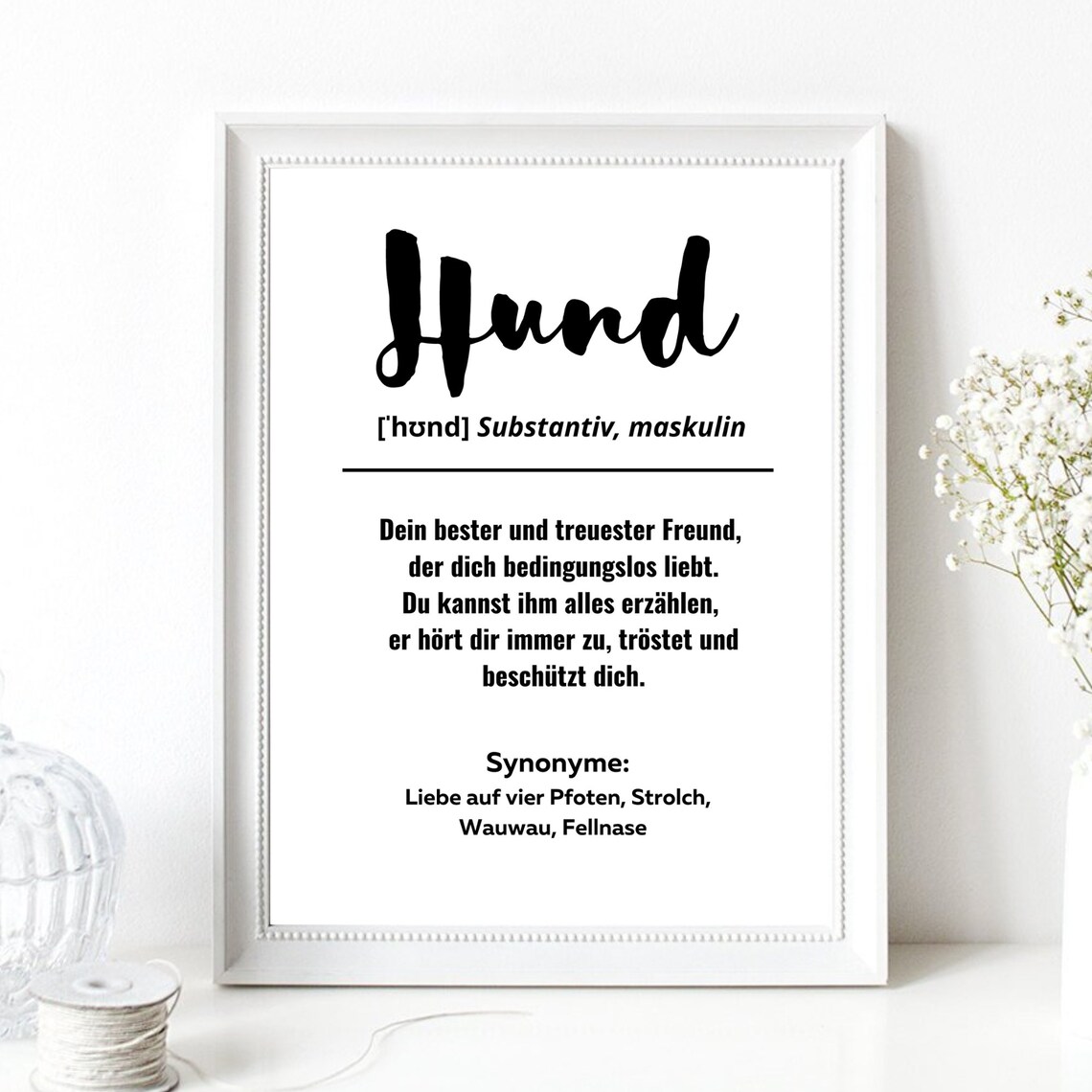 Hund German Dog Dictionary Definition Quote Dog Lover Wall Art Poster
