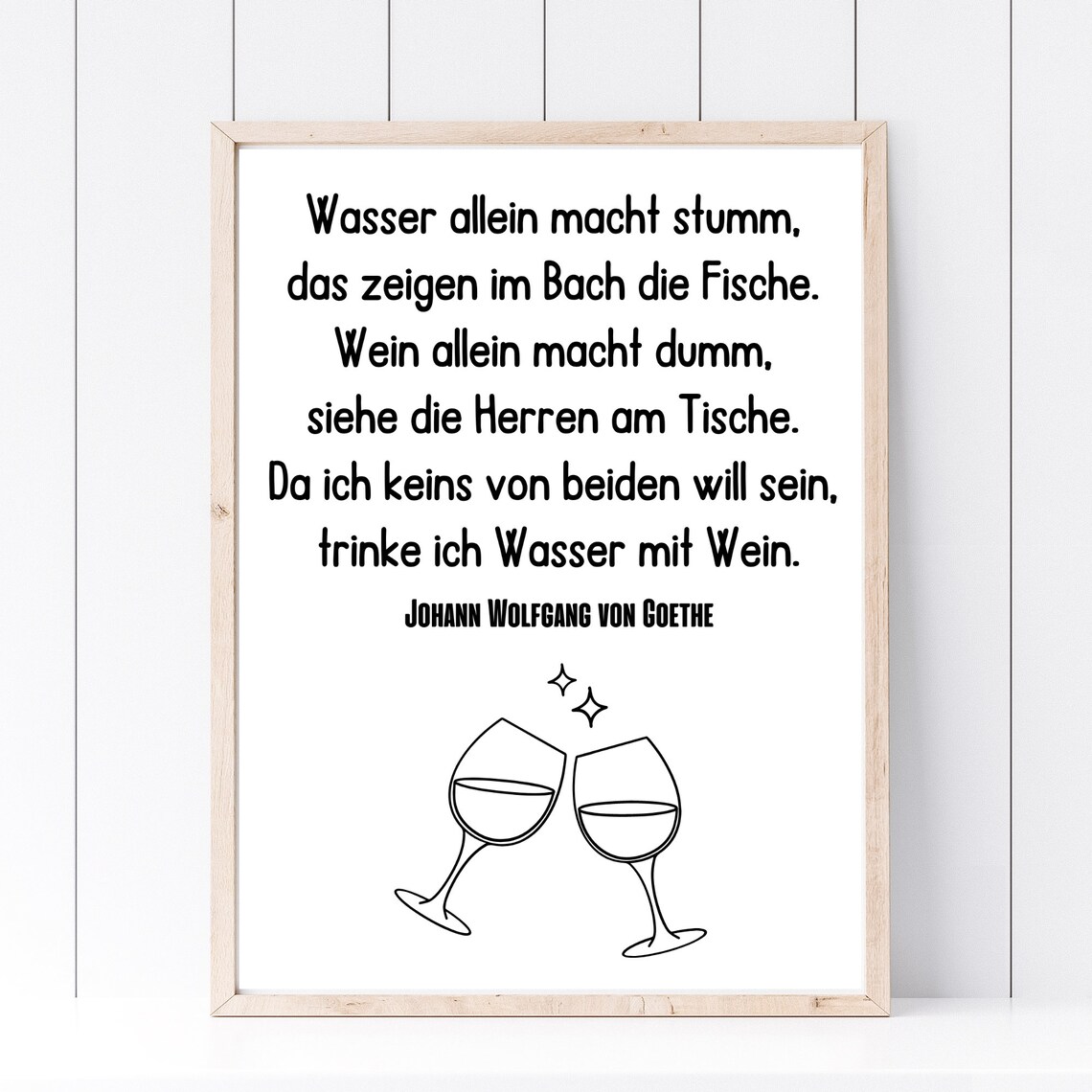 Goethe Water And Wine Quote German Saying Line Art Wine Glass Print