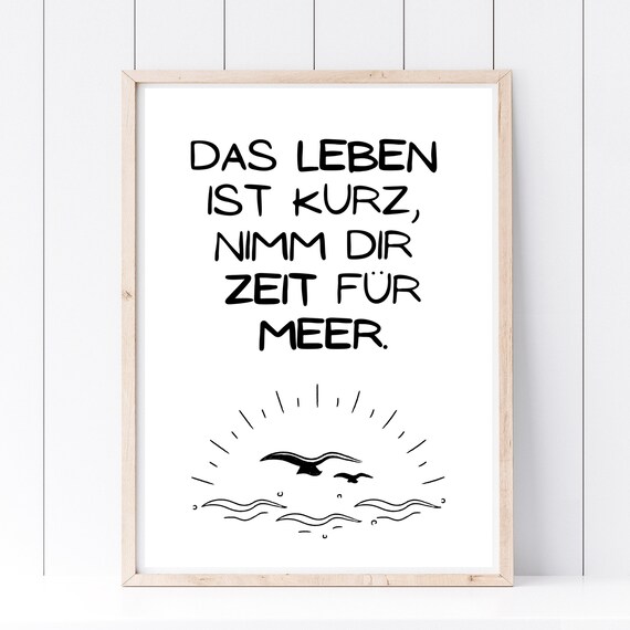 Take Time For The Sea German Saying Poster Seagull Waves Maritime Decor