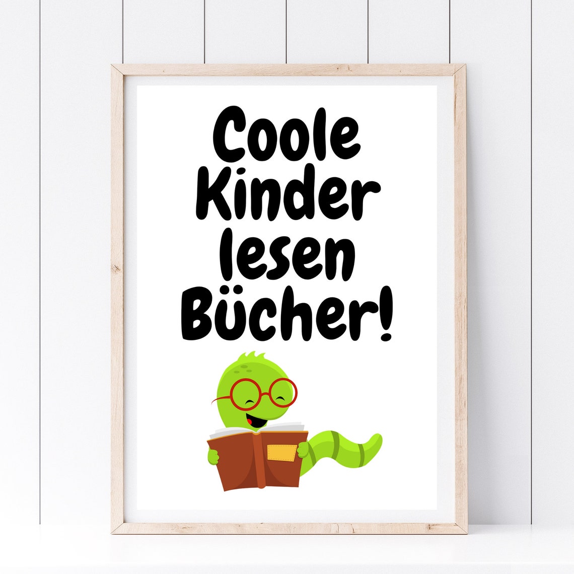 Kids Reading Bookworm German Quote Cute Nursery School Poster - Image 2