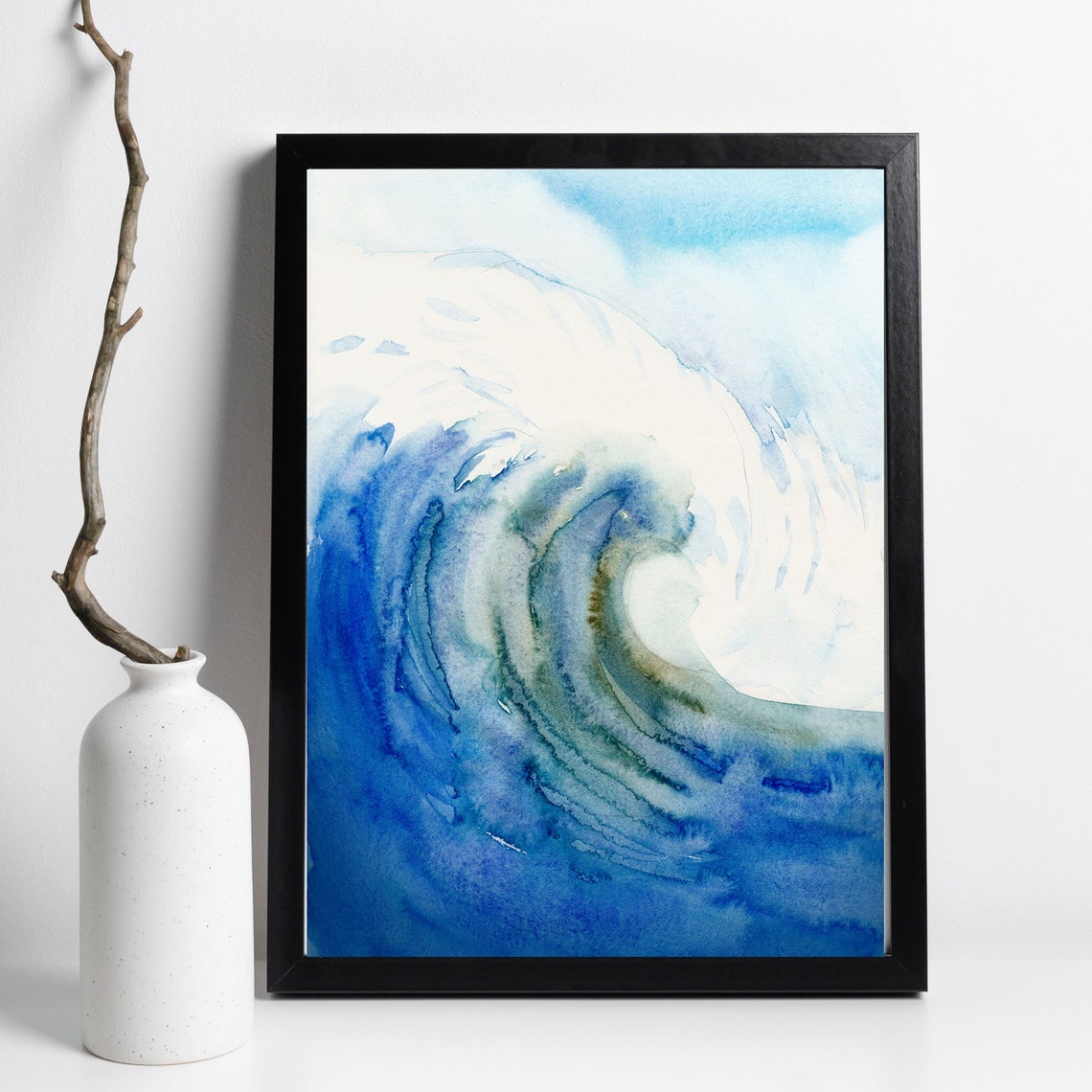 Blue Ocean Wave Watercolor Surf Surfing Beach Coastal Wall Art Print - Image 2