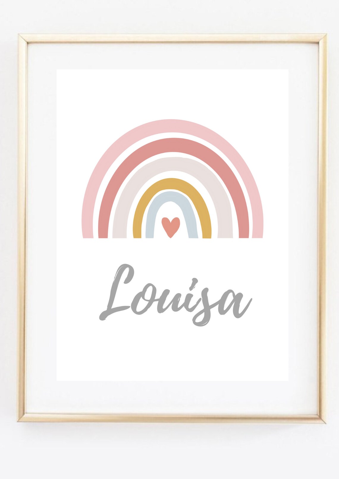 Pink Watercolor Rainbow Heart Personalized Name Kids Room Poster - Image 2