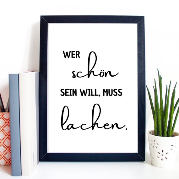 Laugh Beauty Humor German Quote Black White Typography Wall Art