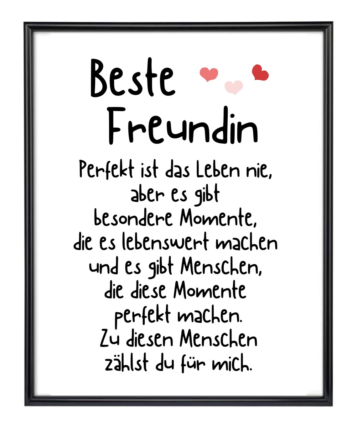 Best Friend German Quote Poster with Hearts Friendship Gift Typography - Image 3