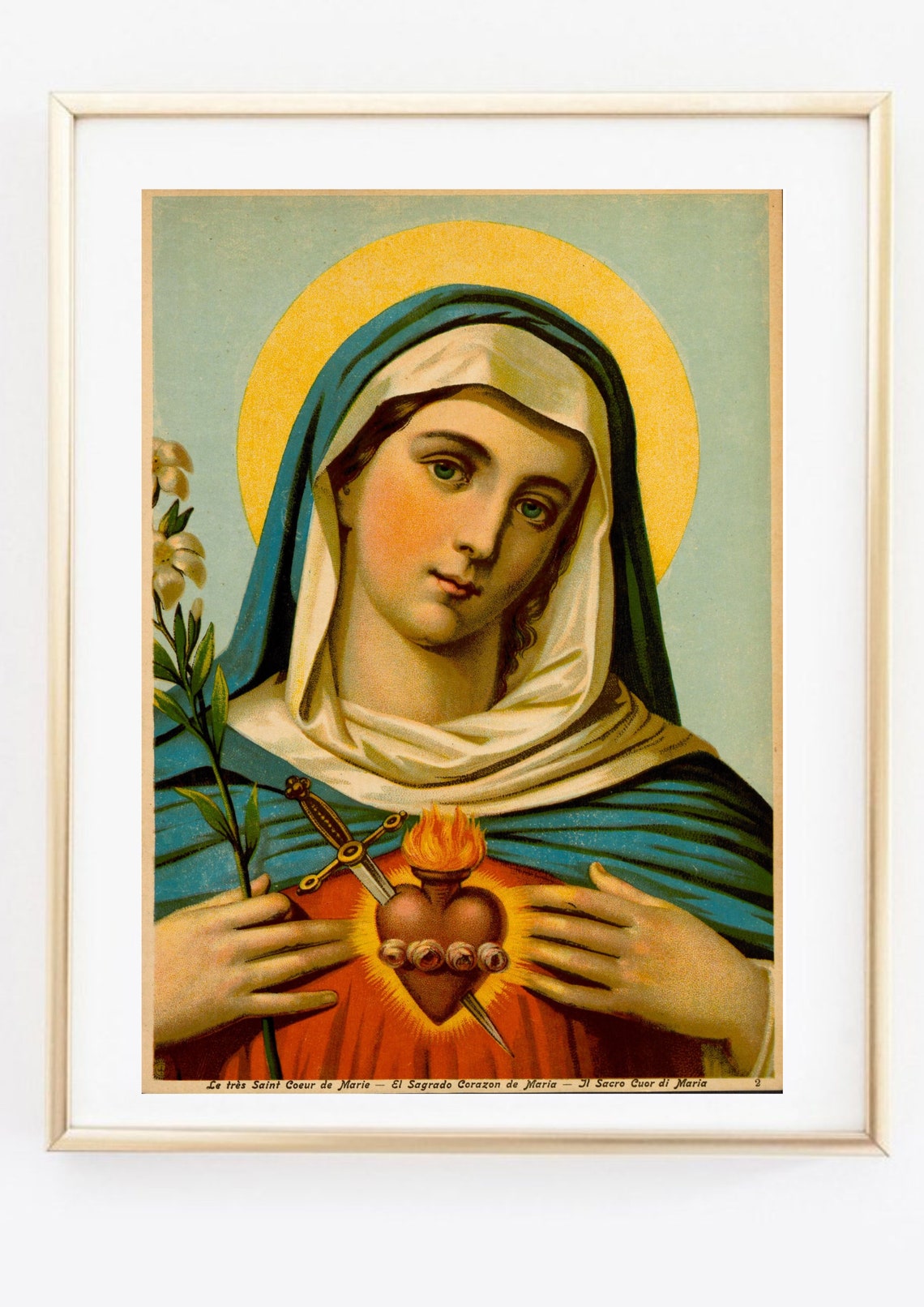 Sacred Heart Of Mary Vintage Catholic Icon Devotional Religious Print - Image 2