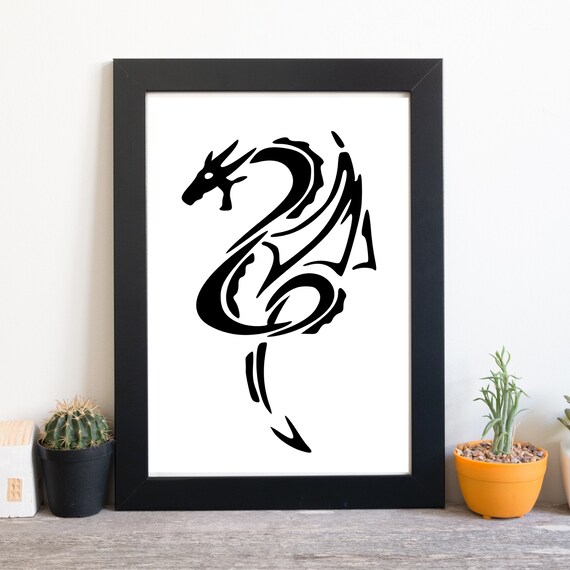 Din A4 Art Print Without Frame Dragon Dragon Fantasy Gothic Graphic Tattoo Style Poster Print Image
