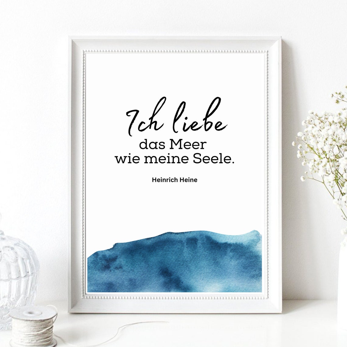 Din A4 Art Print Without Frame I Love The Sea Like My Soul Quote Heinrich Heine Picture Print Poster Typography Watercolor Fashion - Image 3