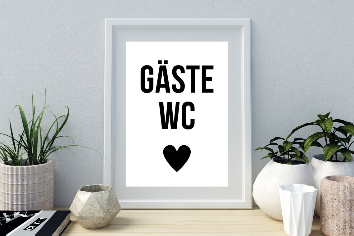 Gaeste WC Sign German Guest Bathroom Typography Heart Minimal Poster