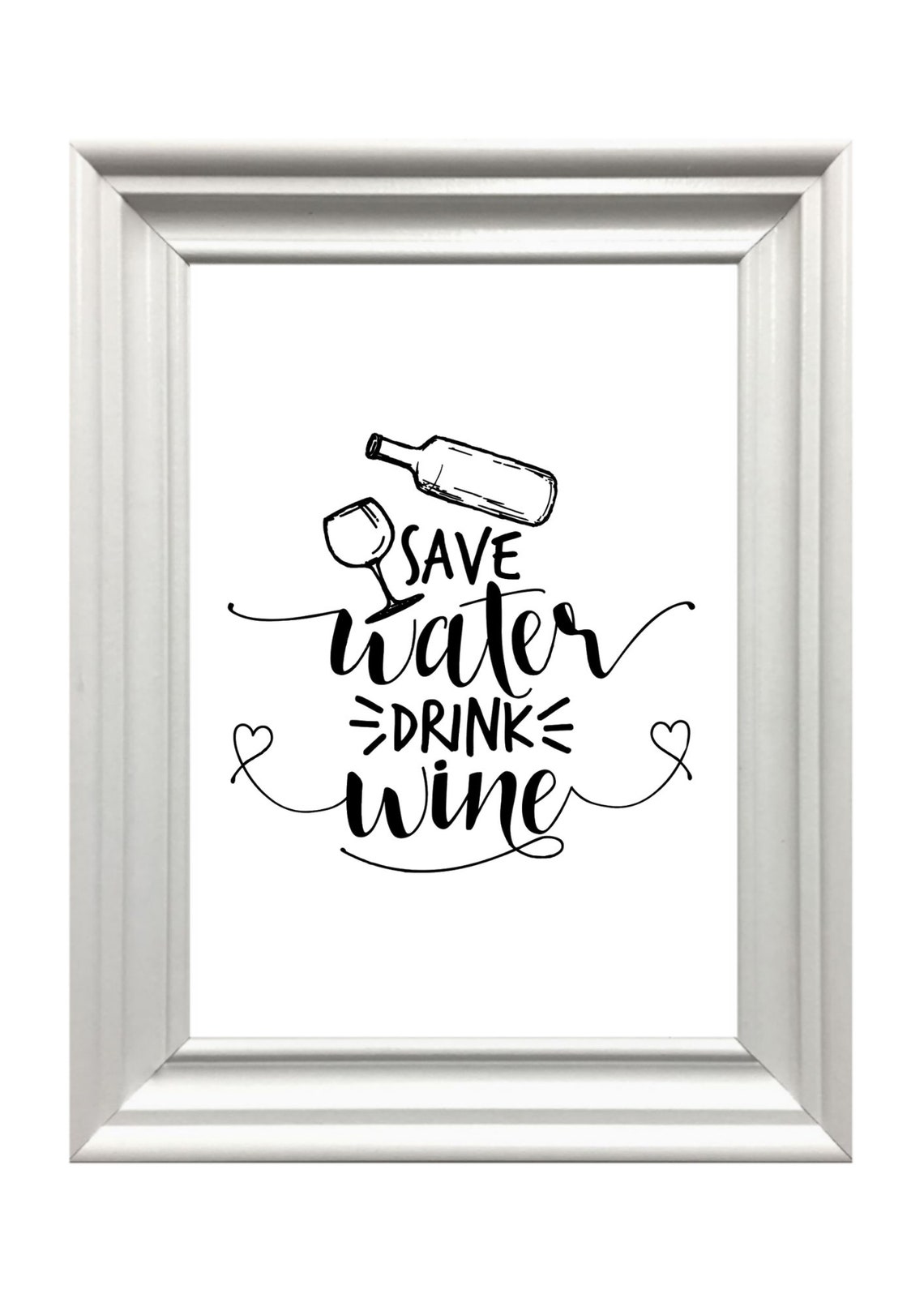 Save Water Drink Wine Hand Lettered Funny Kitchen Wine Poster - Image 2