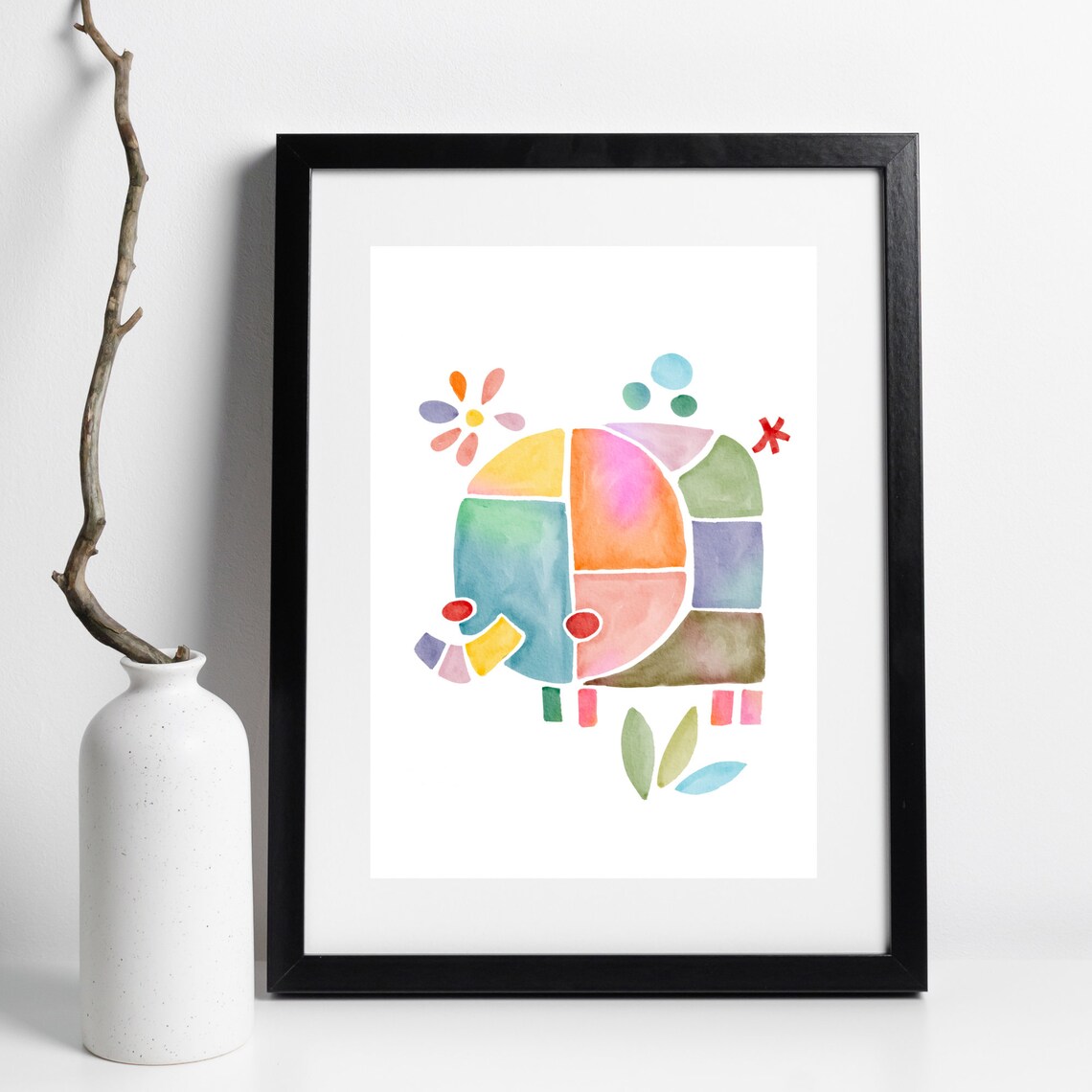 Colorful Geometric Elephant Abstract Watercolor Scandi Nursery Wall Art - Image 2