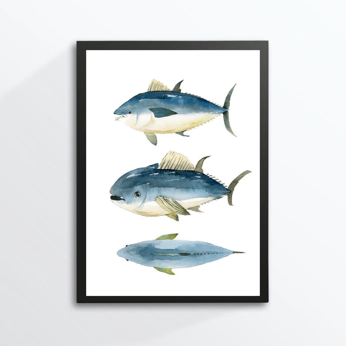 Three Blue Tuna Fish Watercolor Sea Life Ocean Maritime Art Print - Image 3