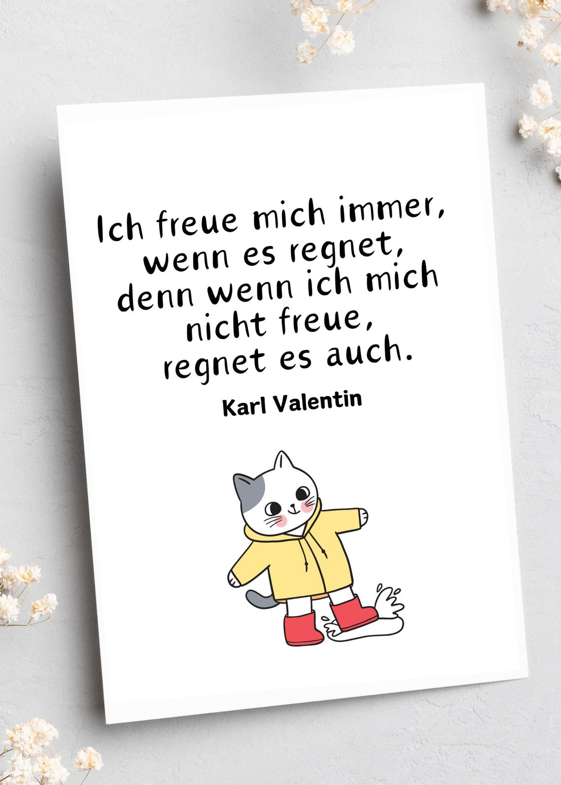 Karl Valentin Rain Quote Cat In Raincoat Cute German Saying Wall Art