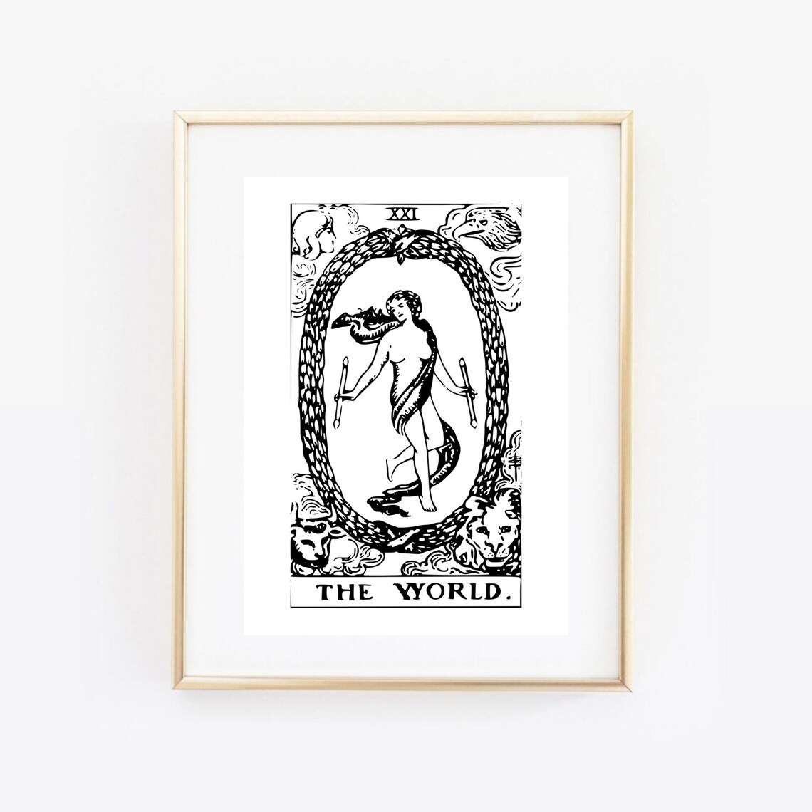 The World XXI Tarot Card Vintage Rider Waite Black White Mystical Art Print - Image 2