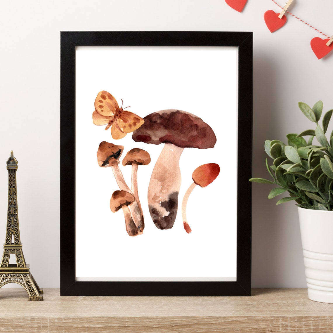 Wild Mushrooms with Butterfly Watercolor Autumn Forest Art Poster - Image 2