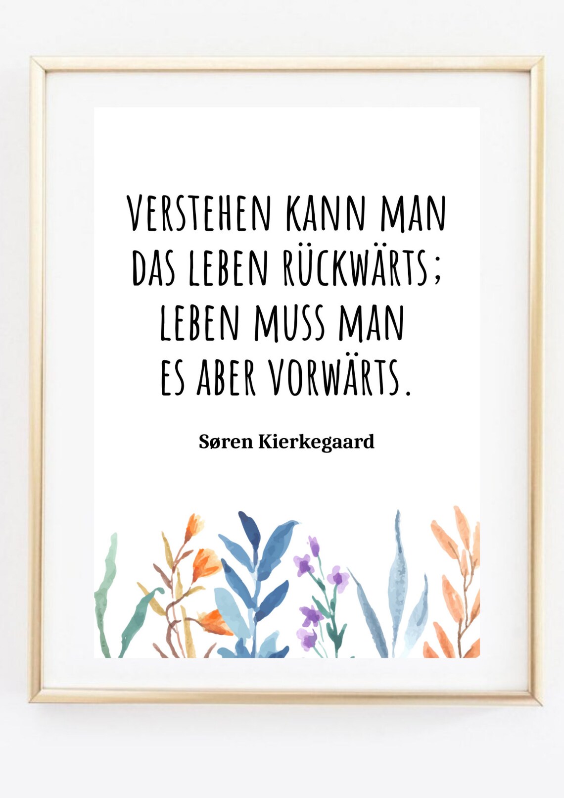 Soren Kierkegaard Life Quote German Typography Floral Watercolor Art Poster - Image 2