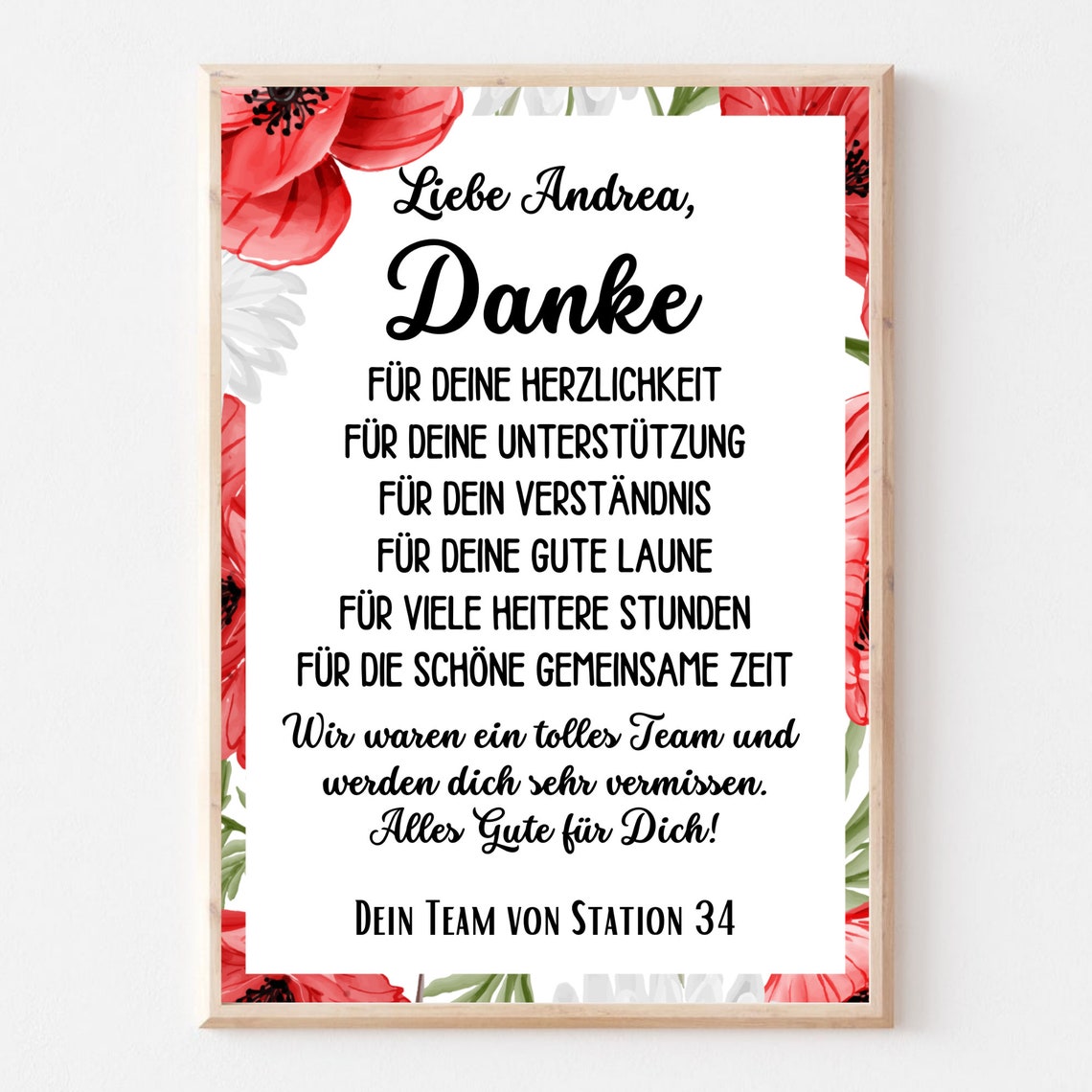 Farewell Thank You Customizable Poppy Floral Colleague Gift Poster - Image 3