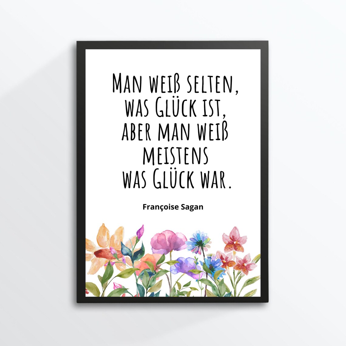 Francoise Sagan Happiness Quote German Floral Watercolor Typography Poster - Image 3