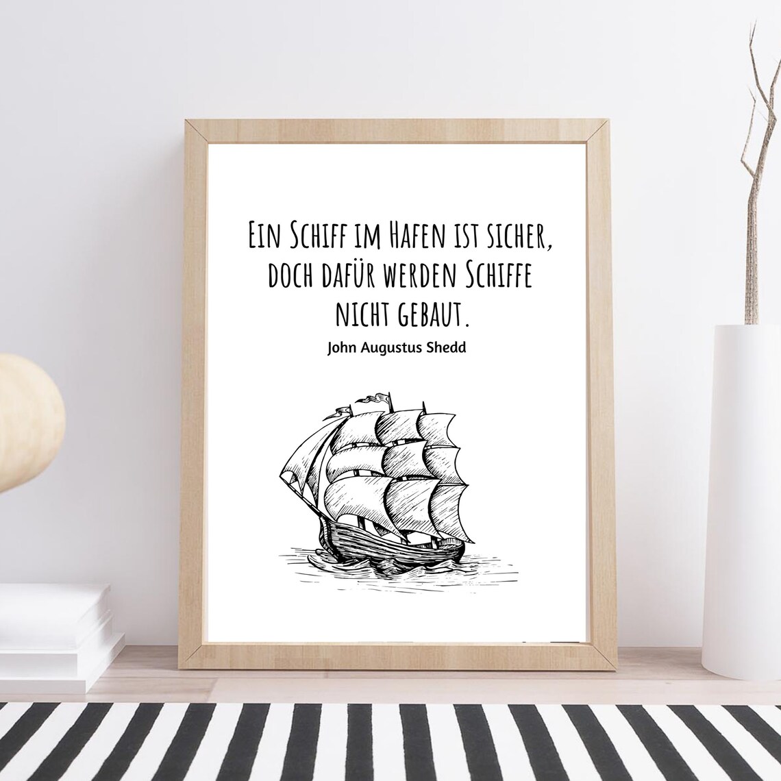 Ship In Harbor Safety Quote Sailing Ship Sketch German Typography Wall Art
