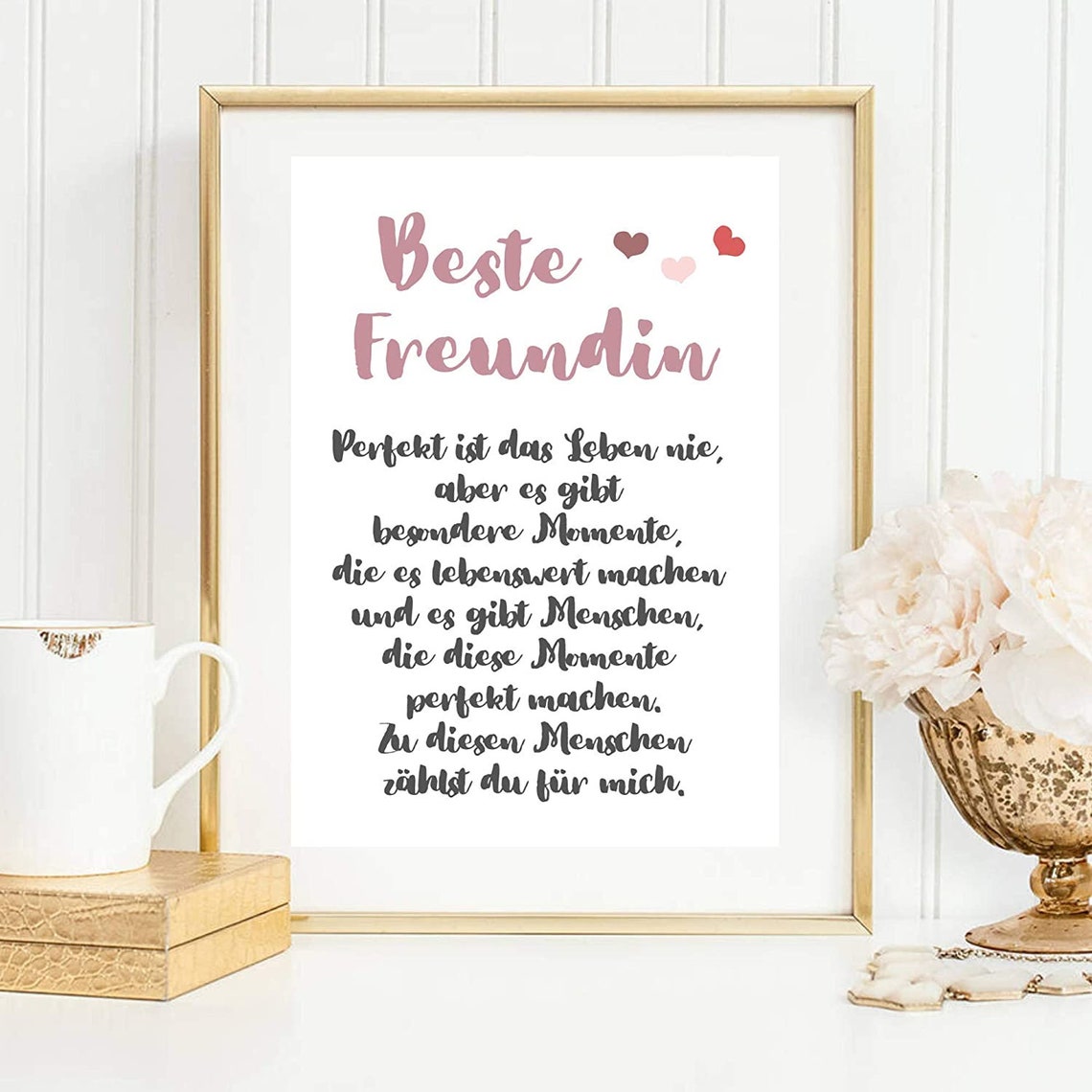Beste Freundin Best Friend German Quote Pink Hearts Gift Poster - Image 2