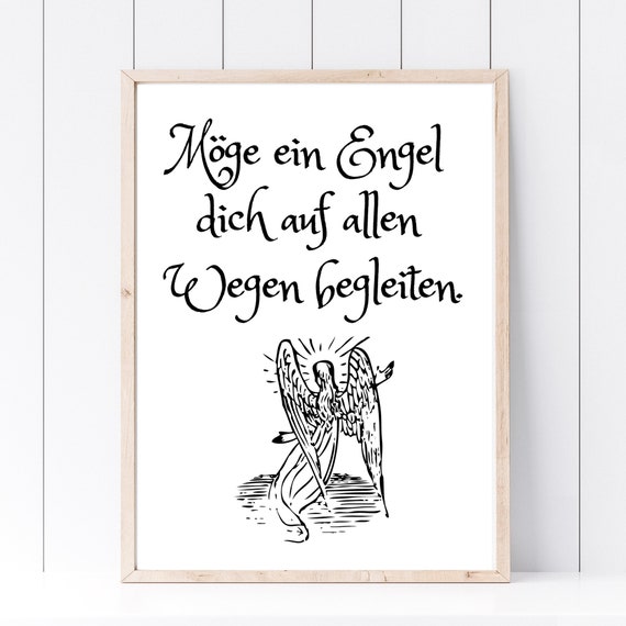 Din A4 Art Print Without Frame Angel Way Companion Saying Guardian Angel Gift Birth Baptism Confirmation Communion Faith Poster Image
