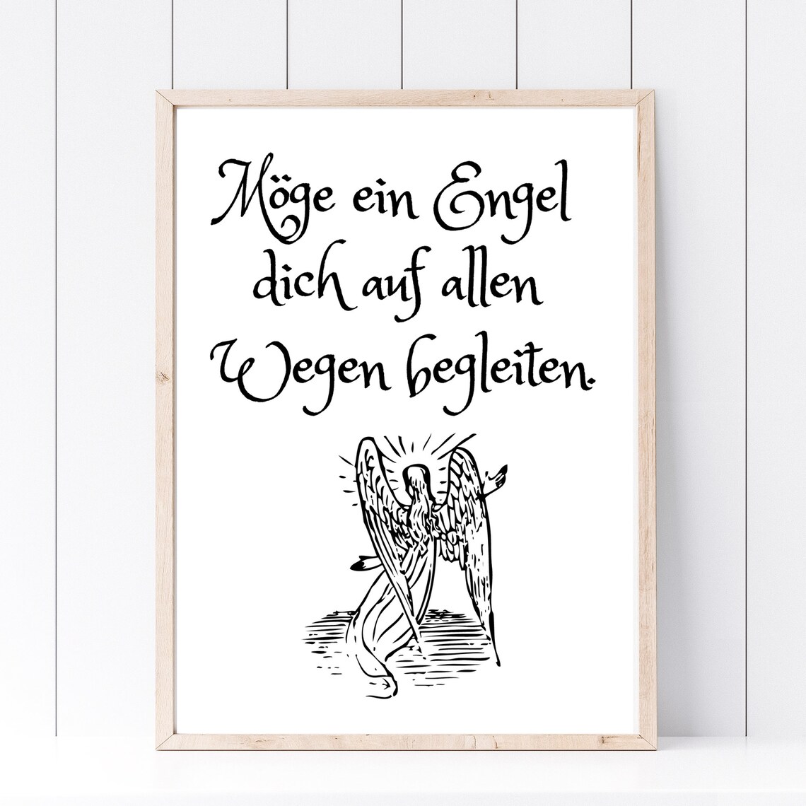 Angel Blessing Quote Calligraphy Vintage Angel Sketch Art Print