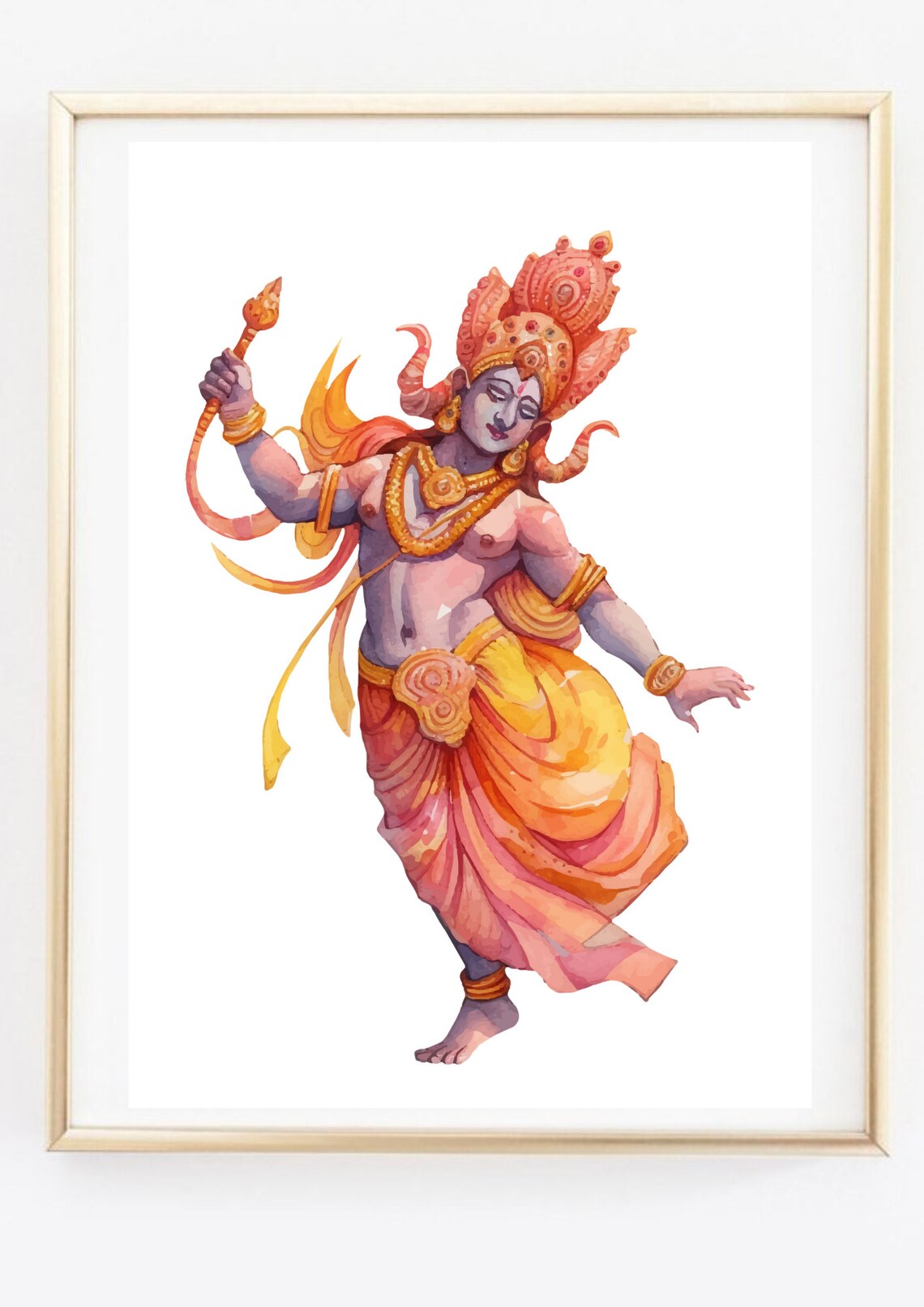Dancing Vishnu Watercolor Hindu God Orange Yellow Spiritual Wall Poster - Image 3
