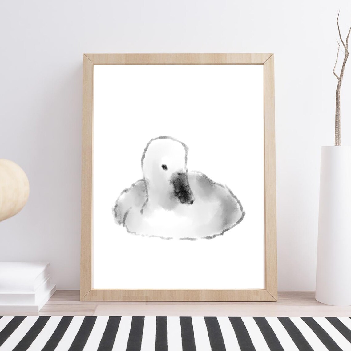 White Duck Minimal Black Ink Watercolor Zen Animal Art Print - Image 3