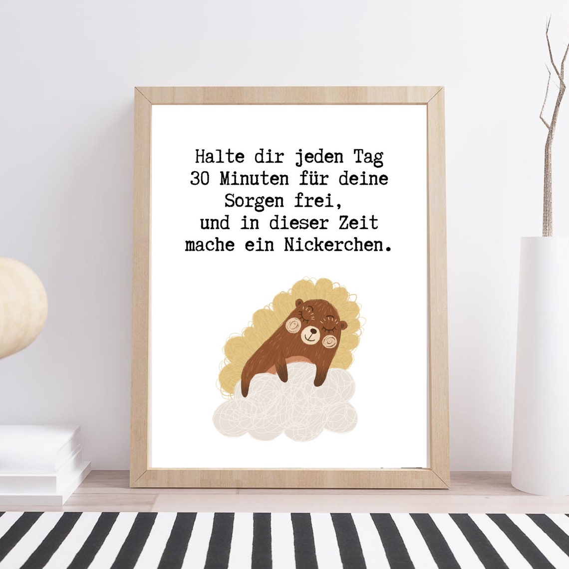 Funny Nap Time Quote Sleeping Bear Cartoon German Saying Poster - Image 3