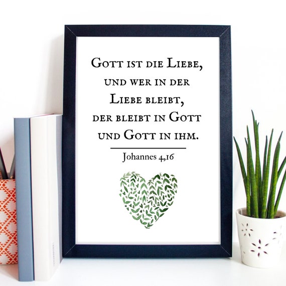 Din A4 Art Print Without Frame Bible Saying John God Is Love Bible God Faith Baptism Confirmation Communion Birth Poster