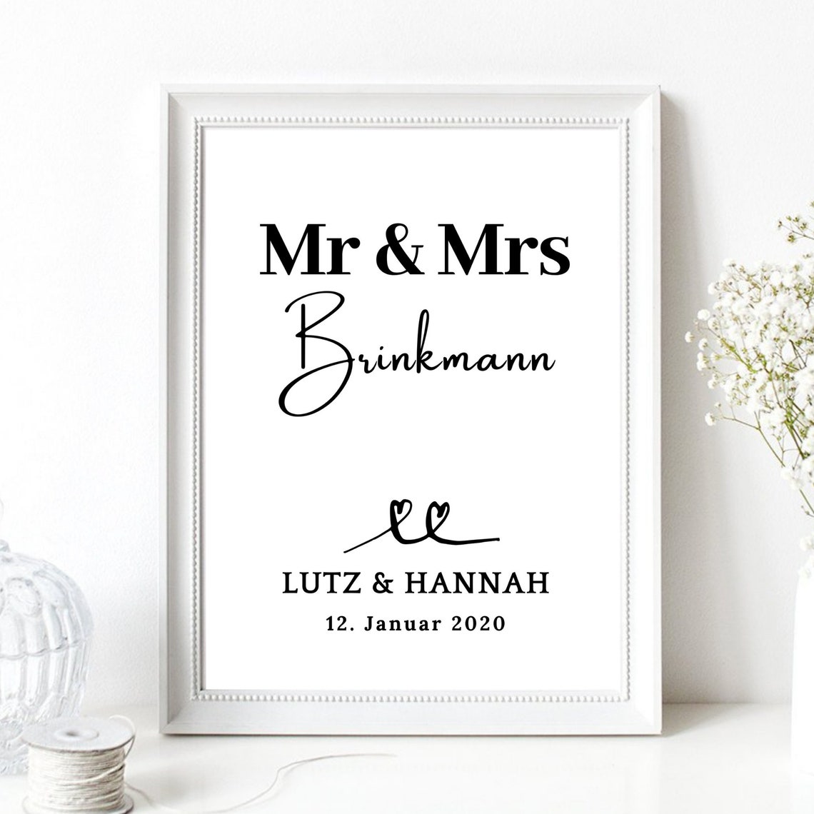 Mr and Mrs Personalized Wedding Couple Name Date Wall Art Print