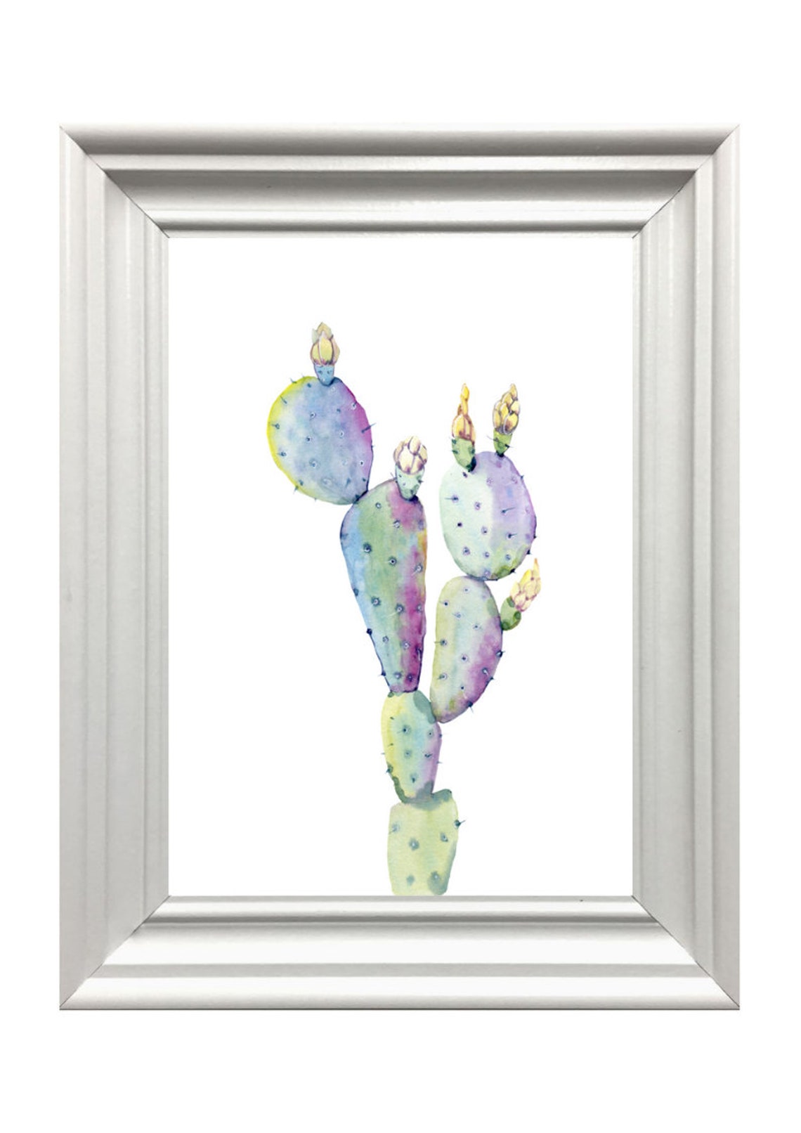 Purple Prickly Pear Column Cactus Watercolor Botanical Wall Art - Image 3
