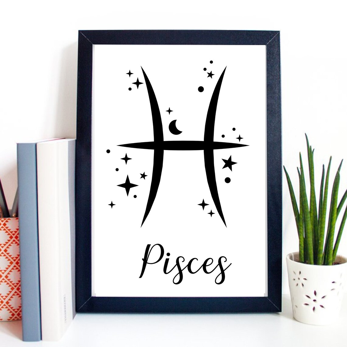 Pisces Zodiac Symbol Starry Script Celestial Astrology Wall Decor Poster