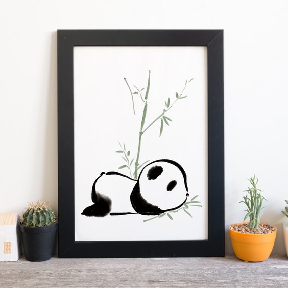 Din A4 Art Print Without Frame Cute Panda Panda Bear Bear Bamboo Watercolor Ink Painting Picture Print Poster